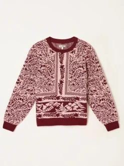 Pull FatFace à col ras du cou en maille à fleurs