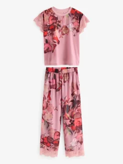 Pyjamas B by Ted Baker en jersey de satin rose fleuri