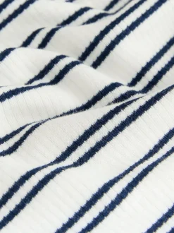 Rayé bleu marine/crème - Haut thermique haute douillette côtelé à col roulé