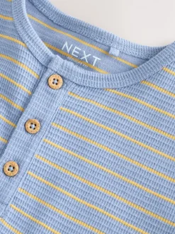 Rayé bleu/jaune - Manches courtes  Henleys T-shirt à col rond (3mths-7yrs)