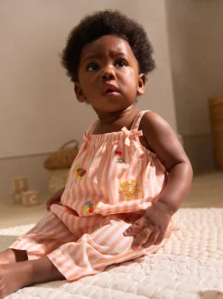 Rayé orange/blanc - Salopette tissée 100% coton bébé (0mois-3ans)