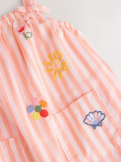 Rayé orange/blanc - Salopette tissée 100% coton bébé (0mois-3ans)