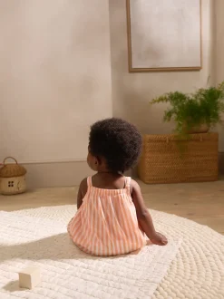 Rayé orange/blanc - Salopette tissée 100% coton bébé (0mois-3ans)