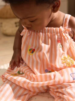 Rayé orange/blanc - Salopette tissée 100% coton bébé (0mois-3ans)