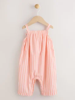 Rayé orange/blanc - Salopette tissée 100% coton bébé (0mois-3ans)