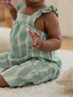 Rayé vert sauge - Barboteuse longue en jersey pour bébé (0mois3ans)