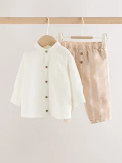 Rayure blanche/orange - Ensemble chemise et pantalon bébé (0mois-3ans)