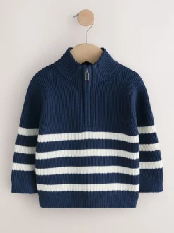Rayure bleu marine/écru - Pull tricoté à fermeture éclair (3mths-7yrs)