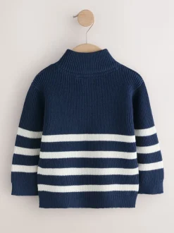 Rayure bleu marine/écru - Pull tricoté à fermeture éclair (3mths-7yrs)
