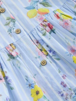 Rayure bleue/blanche fleurie - Robe en coton à manches courtes (3mois8ans)