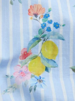 Rayure bleue/blanche fleurie - Robe en coton à manches courtes (3mois8ans)