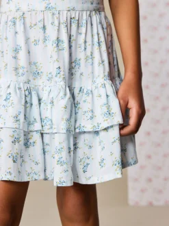 Rayure Ditsy Bleue - Ensemble chemisier et jupe à manches bouffantes (3-16ans)