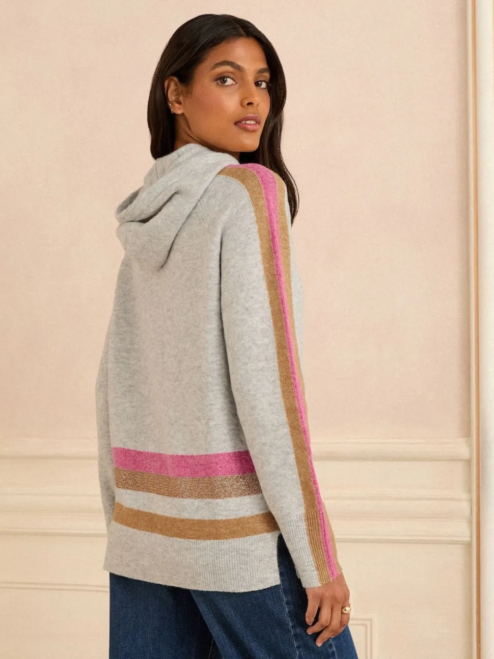 Rayure grise multicolore en lurex - Sweat à capuche Love & Roses Rayure métallisé