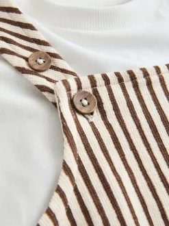 Rayure marron et Off White - Ensemble salopette et t-shirt (3 mois-7 ans)