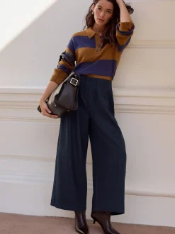 Rayure marron/bleu camel - 100% laine N.Premium Polo Pull