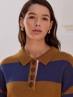 Rayure marron/bleu camel - 100% laine N.Premium Polo Pull