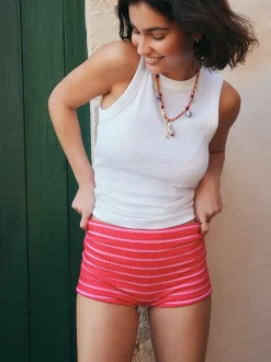 Rayure rose/rouge Effet froissé - Bas de bikini Shorts de bain
