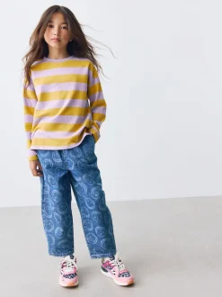 Rayure Violet/ocre - Haut texturé à manches longues (3-16ans)