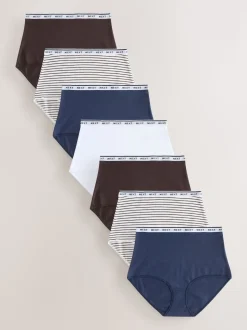 Rayures bleu marine/chocolat - Lot de 7 culottes à logo en coton
