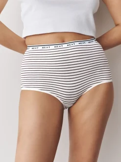 Rayures bleu marine/chocolat - Lot de 7 culottes à logo en coton