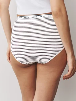 Rayures bleu marine/chocolat - Lot de 7 culottes à logo en coton