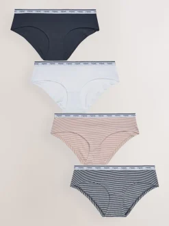 Rayures roses et bleues - Lot de 4 culottes à logo en coton