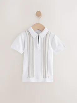 Rayures verticales blanches - Polos à col zippé en coton 100% (3mths-7yrs)