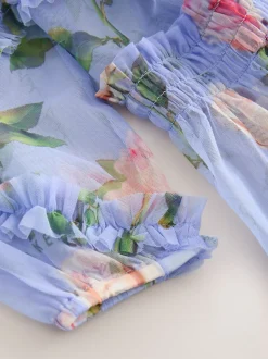 Robe Baker by Ted Baker bleue en maille à volants et imprimé fleuri