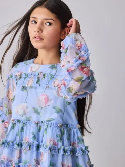 Robe Baker by Ted Baker bleue en maille à volants et imprimé fleuri