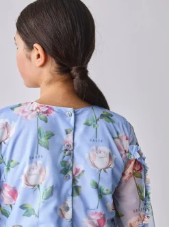 Robe Baker by Ted Baker bleue en maille à volants et imprimé fleuri