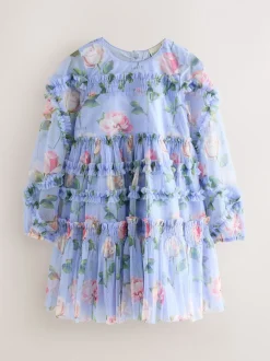 Robe Baker by Ted Baker bleue en maille à volants et imprimé fleuri