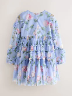 Robe Baker by Ted Baker bleue en maille à volants et imprimé fleuri