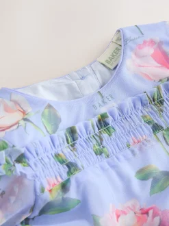 Robe Baker by Ted Baker bleue en maille à volants et imprimé fleuri