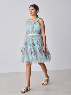 Robe Baker by Ted Baker verte en maille froissée à volants avec nœud dans le dos