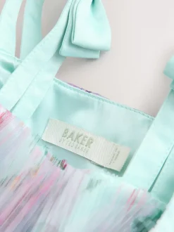 Robe Baker by Ted Baker verte en maille froissée à volants avec nœud dans le dos