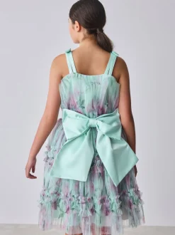 Robe Baker by Ted Baker verte en maille froissée à volants avec nœud dans le dos