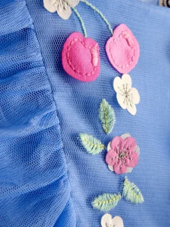 Robe de fête JoJo Maman Bébé en tulle appliqué fleuri et cerise