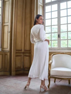 Robe de Mariage Seraphine Occasion Grossesse et Allaitement avec corsage en tweed et jupe Plissée flottante