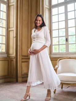 Robe de Mariage Seraphine Occasion Grossesse et Allaitement avec corsage en tweed et jupe Plissée flottante