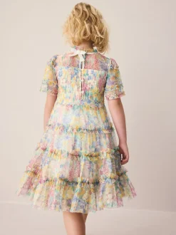 Robe Laura Ashley smockée à volants