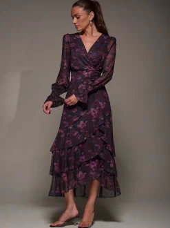 Robe longue Jolie Moi en maille à ourlet à volants et manches longues