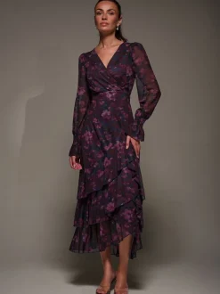 Robe longue Jolie Moi en maille à ourlet à volants et manches longues