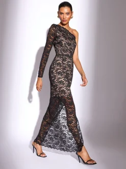 Robe Midaxi Bodycon asymétrique en Dentelle