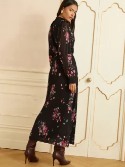 Robe Mi-long Love & Roses plissée en maille à Col montant