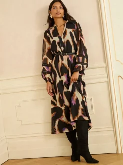 Robe mi-longue Love & Roses Animal bordée de PU