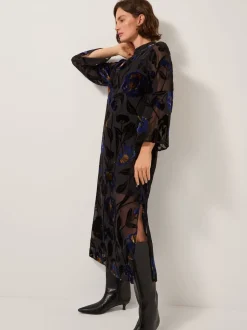 Robe mi-longue Monsoon Giselle transparente Fleuri Devoré