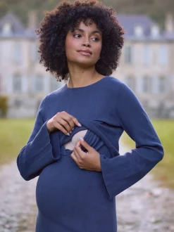 Robe mi-longue Seraphine de Grossesse et d'Allaitement en maille côtelée