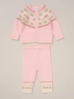 Rock a bye baby boutique Ensemble Cardigans et Pantalons Rose à Motif Fair Isle
