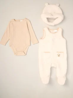 Rock-A-Bye Baby Boutique BÉBÉ Borg Blanc Salopettes Body et Chapeaux Ensemble 3 Pièces
