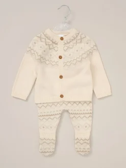 Rock-A-Bye Baby Boutique Ensemble Cardigans blanc et Pantalons à pieds en maille à Motif Fair Isle